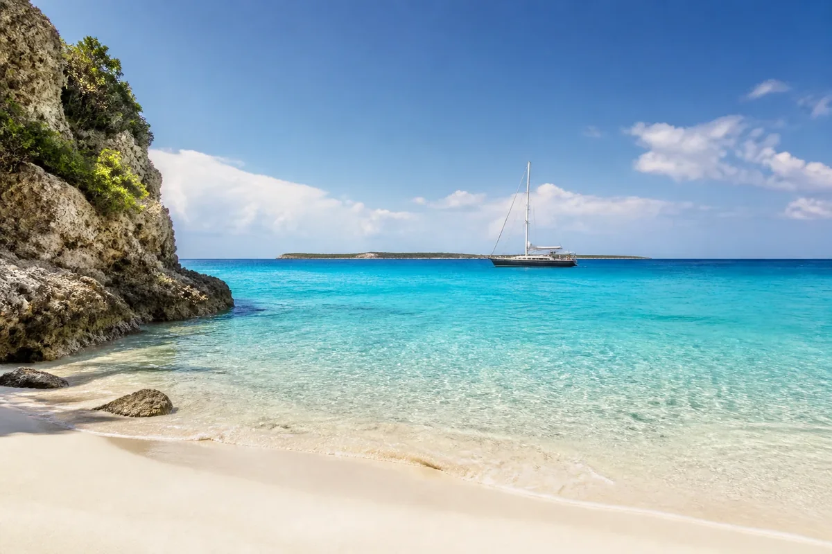 A private yacht on clear Caribbean water